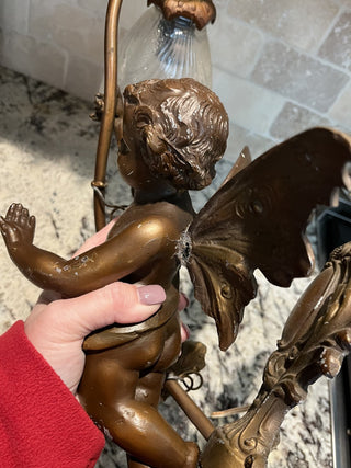 Pair of Antique Art Nouveau French Bronze Spelter Winged Cherub Sconces RCD (Local Pickup Only)