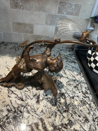 Pair of Antique Art Nouveau French Bronze Spelter Winged Cherub Sconces RCD (Local Pickup Only)