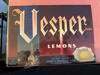 Vesper Lemons Authentic Citrus Farm Crate Label EC117 MTS