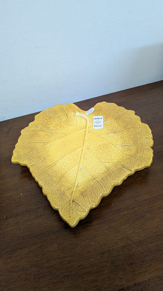 Laura Gates Large Mustard/Yellow Ceramic Leaf Platter/Dish RSV
