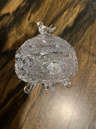 Crystal Trinket Glassware on Legs w/Lid/ Bird on Top RSV|112460