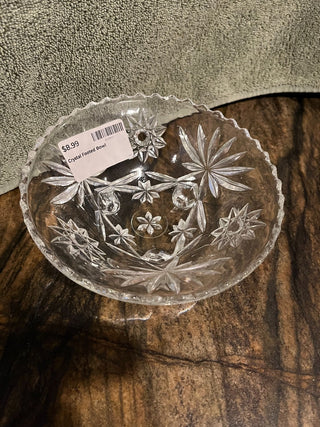 Vintage Anchor Hocking Pressed Cut Glass Star Burst Footed Bowl RSV