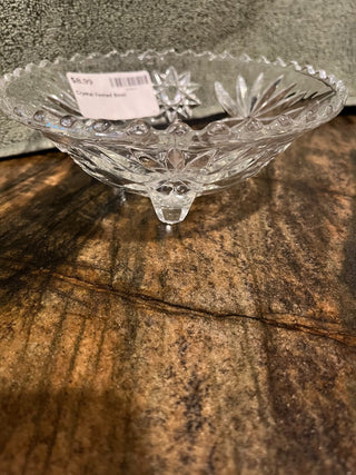 Vintage Anchor Hocking Pressed Cut Glass Star Burst Footed Bowl RSV