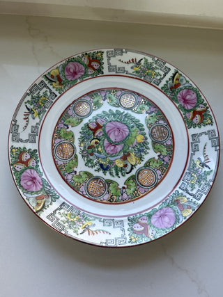 CANTON FAMILLE ROSE CHINESE LARGE PORCELAIN PLATE DISH 19th C,HANDPAINTED-RSV