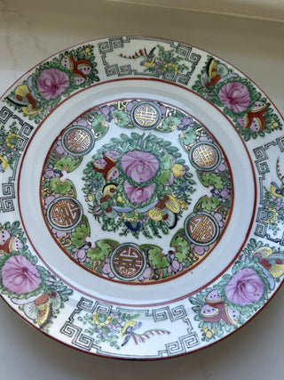 CANTON FAMILLE ROSE CHINESE LARGE PORCELAIN PLATE DISH 19th C,HANDPAINTED-RSV
