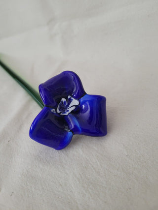 Hand Blown Glass Blue Flower w/white center 12" EACH RCD