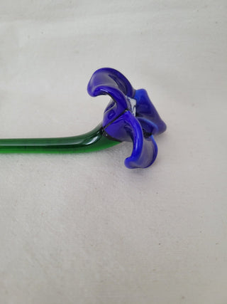 Hand Blown Glass Blue Flower w/white center 12" EACH RCD