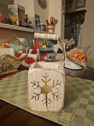 AD. Decorative Wooden Votive Candle Holder w/ Snowflake