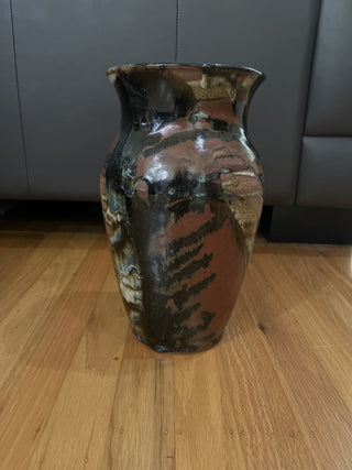 tall brown & black ceramic vase MTS