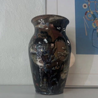 tall brown & black ceramic vase MTS