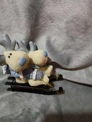 Sledding Reindeers Ornament Christmas Resin Cast Cornerstone Creations  rsv|124531