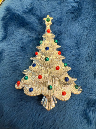 Vtg Gerry's signed Christmas Holiday Tree w Red & Green Silver Tone brooch / pin|139065
