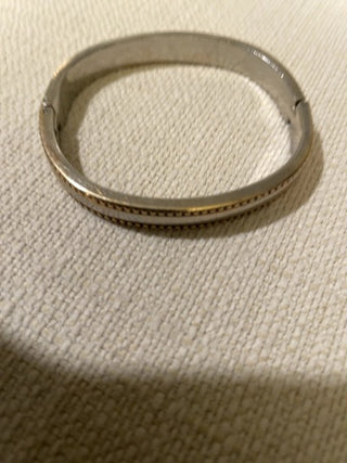 Silvertone with gold band clasp bangle bracelet