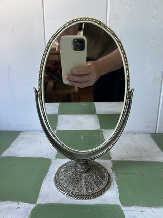 Vintage Pewter Vanity Oval  Mirror F&M|94153