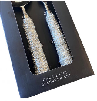 Tahari Home Cake Knife & Server Set Silver Rhinestone Lux Glam Wedding or Holiday #63 VV MTS|128184