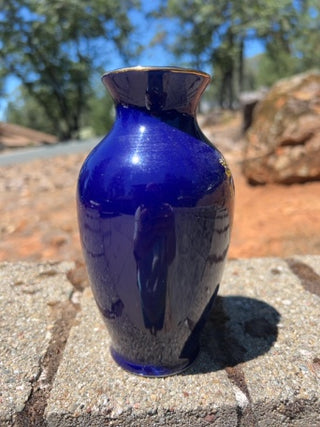 BB Vintage 6.5” Asahi Japanese Peacock And Floral  Vase Cobalt Blue Vases Japan