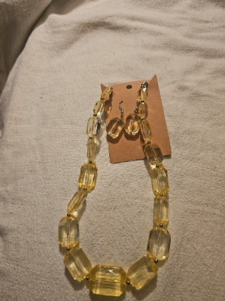 Vintage Yellow Bead Necklace & Earring Set