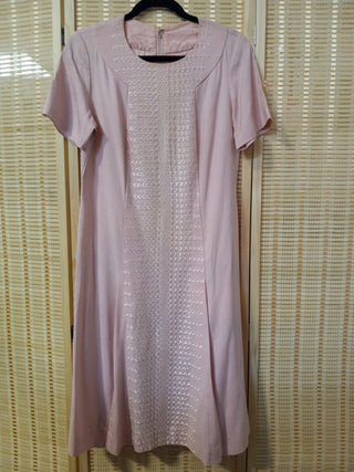 60s pink linen mod A-line shift, M, MTS|75827