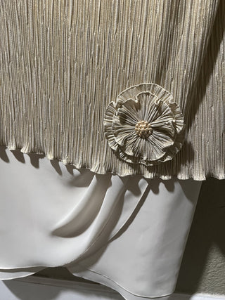 Women's Size 14 Vintage Patra Gold Crinkle & Ivory Flapper Style Dress|119351