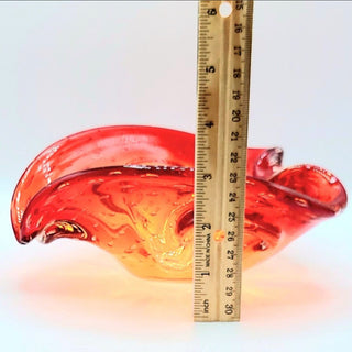 Vintage Murano Style Art Glass Dish Red Controlled Bubbles Bullicante