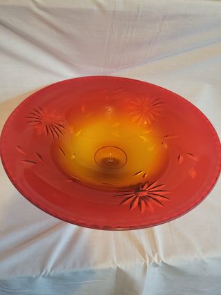 Vintage Tiffin Amberina Satin Cut Glass 12" W Compote RCD|137379