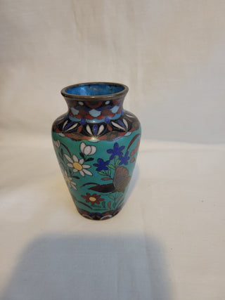 Vtg Cloisonne Turquoise Enameled Brass Vase RCD