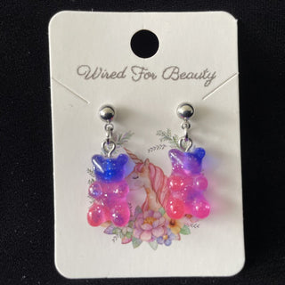 purple/pink gummy bear earrings RSV