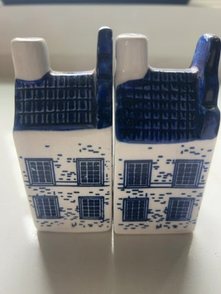 Dutch Delfts Blue Hand Painted Canal House Salt and Pepper Shakers Holland Vtg