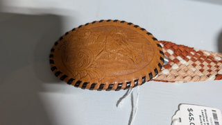 Handmade Braided Belt with Handtooled Leather Horse Buckle RSV