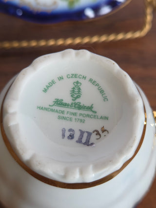 Czech Vtg. Blue Floral Teacup/Saucer Stand