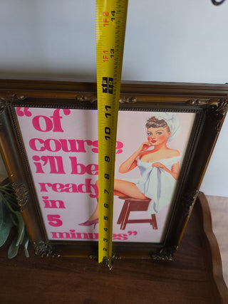 Pinup Bathroom Pic in Wood Frame