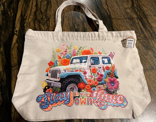 "Stay In Your Own Lane" Large Zippered Canvas Tote RSV|72448