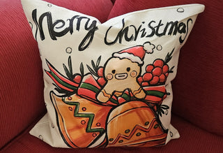 Christmas Pillow, Merry Christmas Gingerbread & Bells, RSV|120961