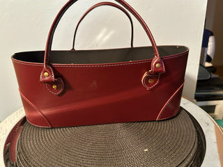 Basket Red Leather Open w/handles MTS|131321