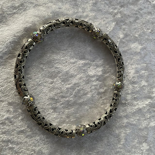 silver tone stretchy bracelet w/ rhinestone beads RSV