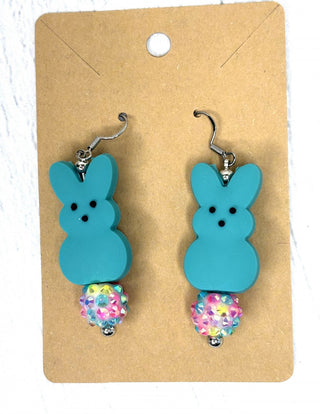 Handcrafted Bunny Peep Earring./Teal