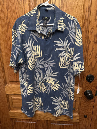 Vintage Men's Newport Blues Blue Hawaiian Shirt w/Yellow & Tan leafs SIZE XL -RCD