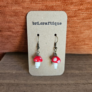 bri.craftique - Mini Red Glass Mushroom Drop Earrings (BRI) - MTS|120168