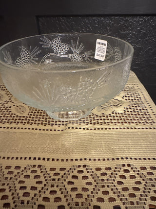 Vintage Tiara Indiana Glass Ponderosa Pine Clear Footed Serving Bowl-RCD