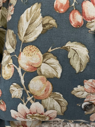 PAIR OF FLORAL & FRUIT FLANGED HEAVY COTTON PILLOWS BLUE/CREAM/SAGE/TERRACOTA 14 X 14 EXCELLENT CONDITION