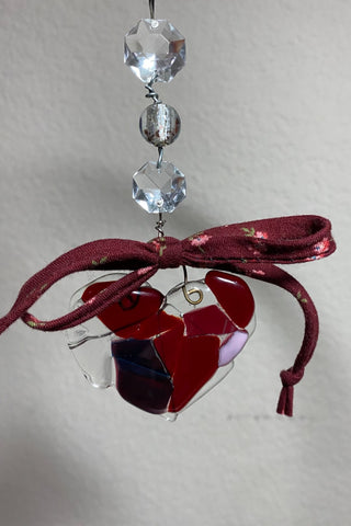 Art Glass Suncatcher Heart with Vintage Prisms 2. inch RSV|144792