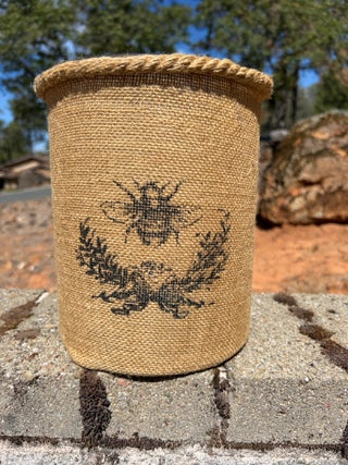 KW Home Essentials Glass Candle Holder Jar W/Bee Burlap 8.5”