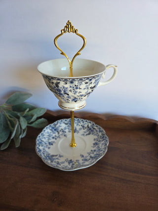 Blue & White Floral Teacup Stand