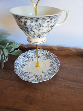Blue & White Floral Teacup Stand