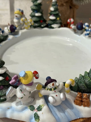 PartyLite P7870 Snowbell 3-Wick Candle Holder Plate Christmas Snowman With Box|137901