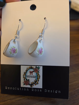 Pink Floral Teacup Earrings