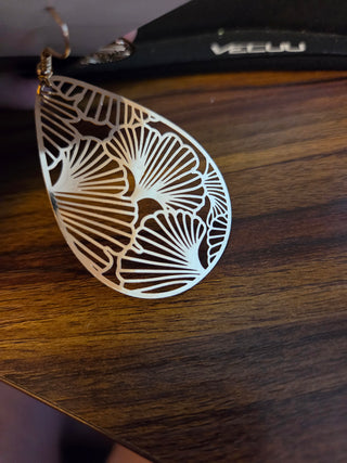 Gold Metal Ginkgo Leaf Earrings