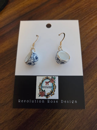 Blue Floral Teacup Earrings