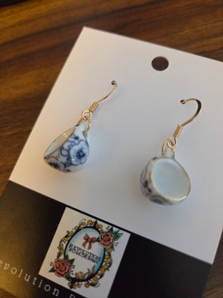 Blue Floral Teacup Earrings