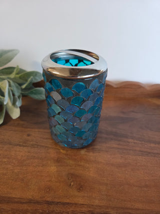 Blue Mermaid Glass Pen Cup